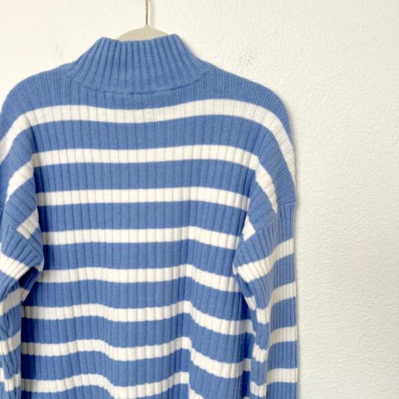 [LOFT] Blue White Striped Ribbed Knit Pullover Turtleneck Sweater Size Small S - Picture 6 of 12